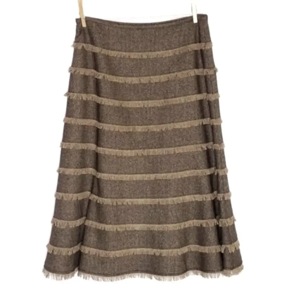 Lafayette 148 Brown Herringbone Fringe Skirt 6